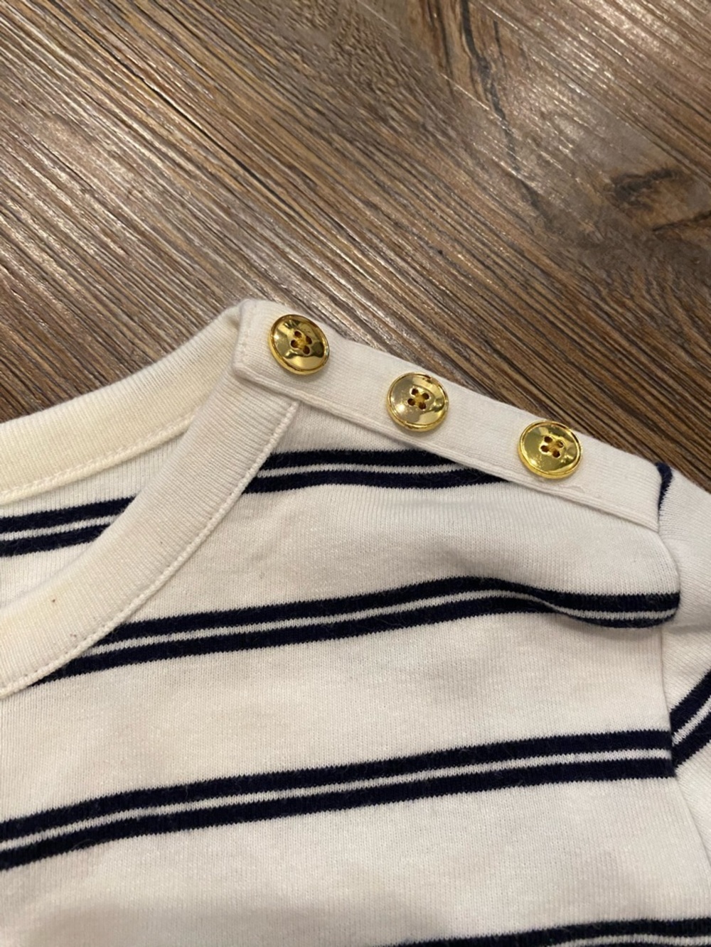 Jcrew Striped Crewneck Top with Gold Buttons